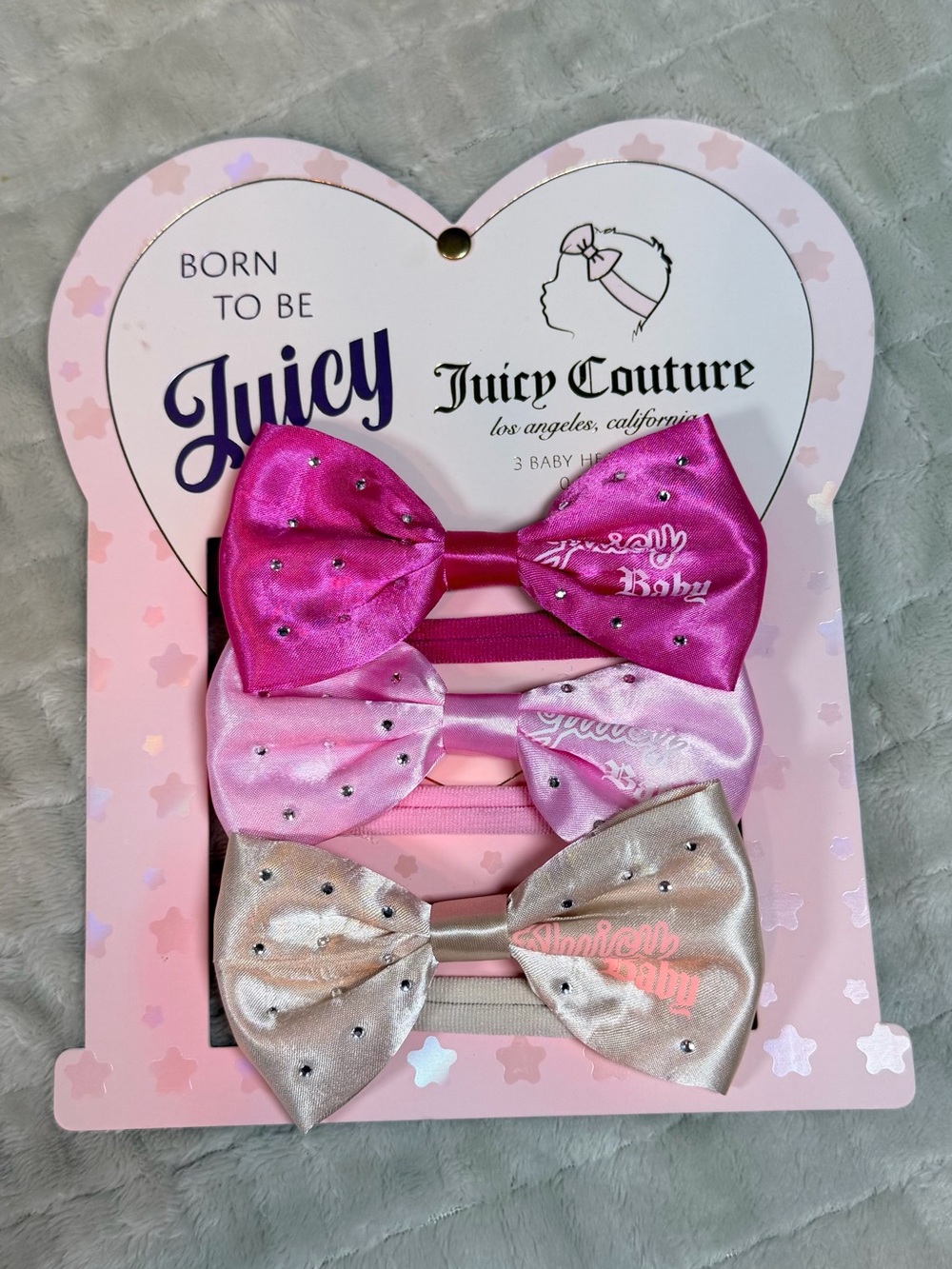 Juicy Couture Baby Headwraps 3 Pack Satin Bow Rhinestone 0-3 Months NWT - Picture 9 of 9